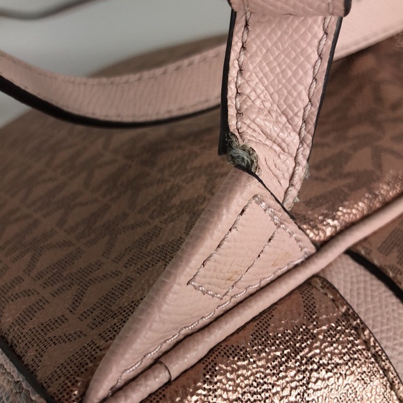 Michael Kors Backpack Women’s Bags Rose Gold MK Logo Print Foil Shimmer - Picture 13 of 17